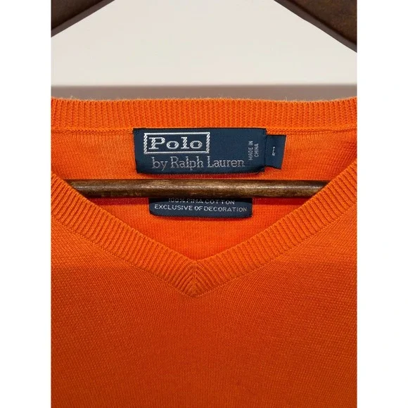 Vintage‎ Polo Ralph Lauren V Neck Sweater Pima Cotton Orange Size Large - Picture 4 of 6